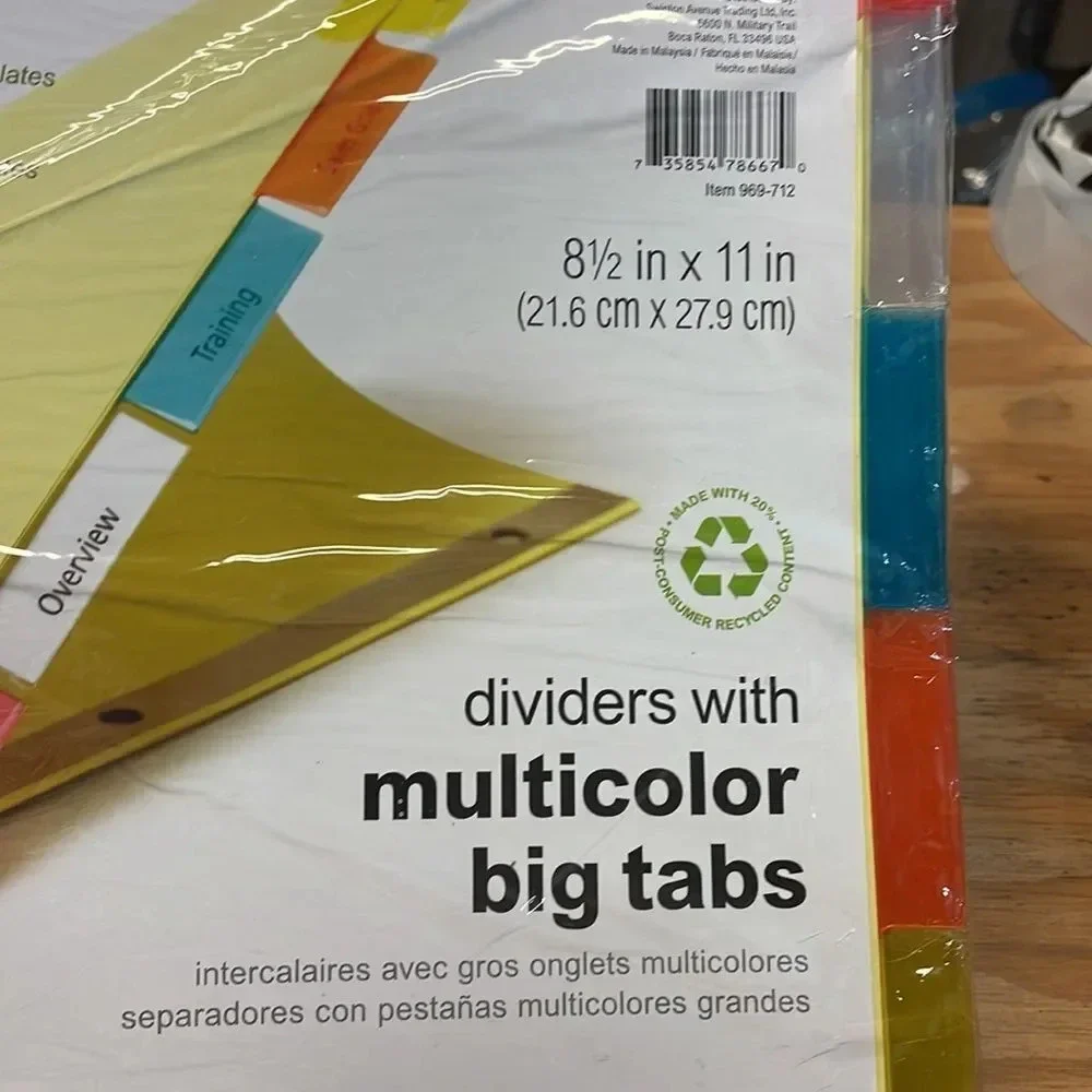 NWT Office Depot dividers with multicolor big tabs